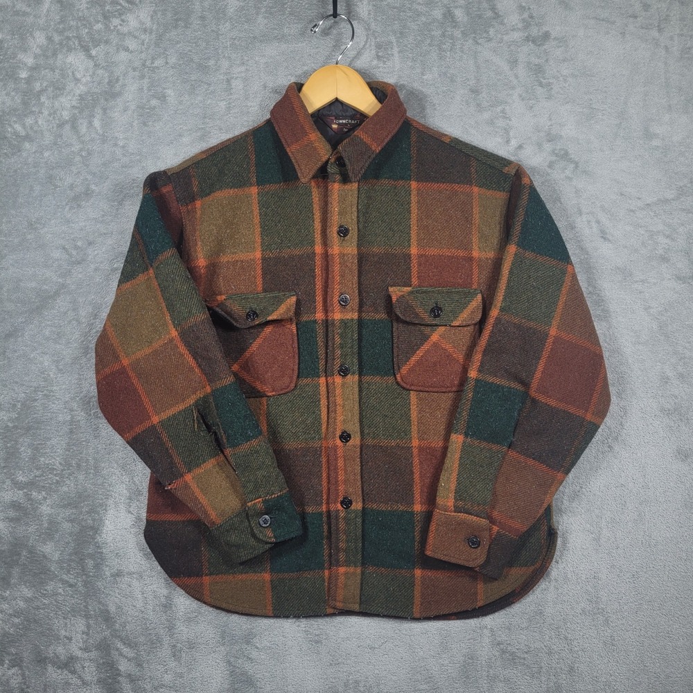 Vintage 60s Penneys TownCraft Plaid Wool Flannel Shirt Jacket Mens Size Large